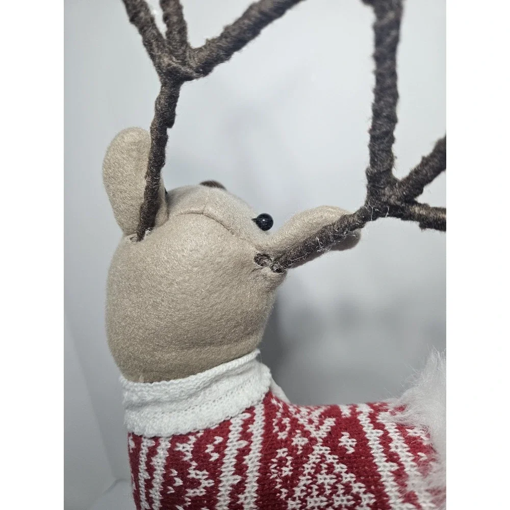 Christmas Plush Reindeer Figurine Pair Nordic Sweater Fair Isle Holiday Decor